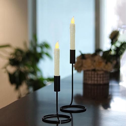 CVHOMEDECO. Real Wax Hand Dipped Battery Operated LED Timer Taper Candles Country Primitive Flameless Lights Décor, 6-3/4 Inch, Ivory, 2 PCS in a Package - color: Ivory 2 Pcs