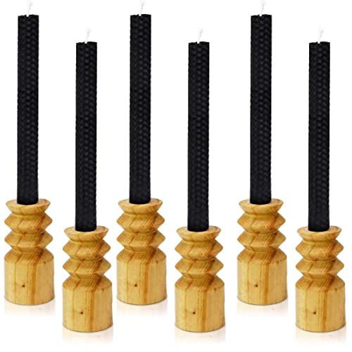 DEYBBY Natural Beeswax Taper Candles,Honeycomb Design Hand-Rolled Beeswax Candles, Dripless and Smokeless, Set of 6(Black) - color: Black, size: 6 Pack