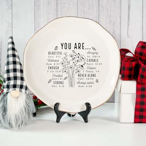 God Says You Are Beautiful Ring Dish – Christian Ceramic Jewelry Tray for Women, Inspirational Bible Verse Trinket Holder Gift for Her, Religious Baptism Gift - color: You Are Beautiful