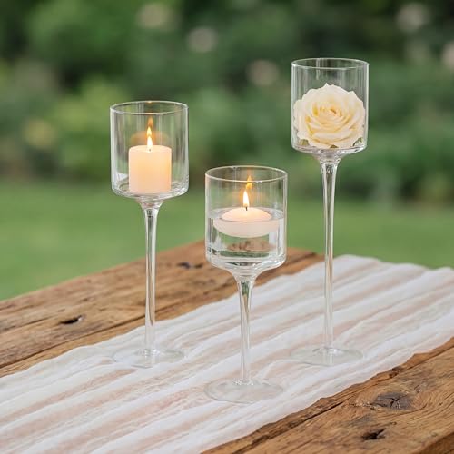 Nuptio 1 Set Tealight Candle Holder Tall Glass Candle Holder for Floating Candles, Glass Candle Holders for Pillar Candles, Tall Candle Holders for Table Centerpiece Home Party Wedding Table Decor - size: 9.8" & 11.8" &13.8" H - 1 set