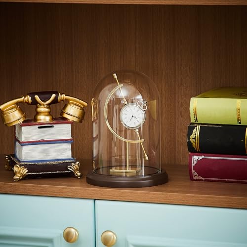 Beeveer 5" x 8" Pocket Watch Glass Display Dome Cloche with Gold Sphere Holder and Wooden Base Pocket Watch Display Case Showcase Bell Terrarium Jar for Ornaments Plants Medals Photos Collectibles