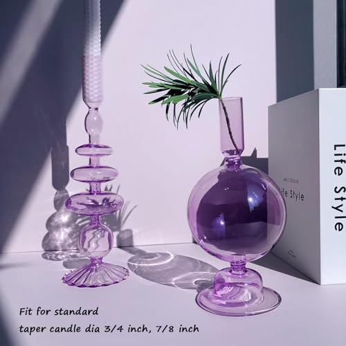 Candle Stick Candle Holder, Glass Candle Holders for Table Centerpiece, Modern Style Purple Candle Holder Mixed 4pcs - color: Purple