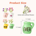 4 Pcs Mini Vase Fridge Magnets, Cute Ceramic Refrigerator Magnets with Artificial Flowers, Ideal for Mother’s Day and Birthday Gifts, Kitchen and Office Decor