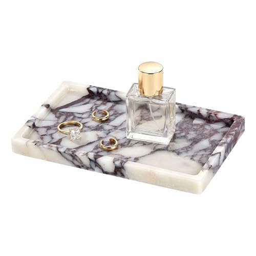 Luxury Viola Marble Tray, 9.8"x5.9" Marble Vanity Tray for Countertop Bathroom Kitchen Dresser, Natural Stone Tray for Jewelry Perfume Home Decor, Decorative Catchall Tray - color: Calacatta Viola, size: 9.8" x 5.9" x 0.9"