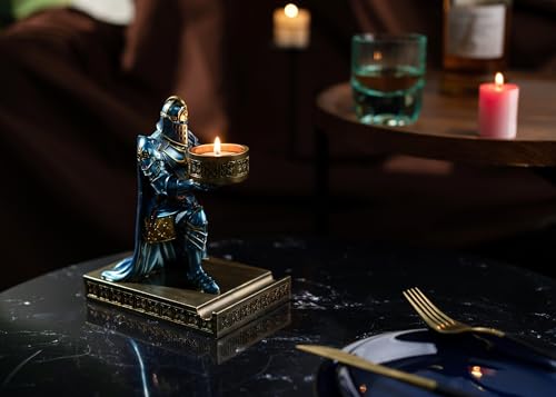 King's Guard Kneeling Knight Candlestick Holders Resin Posture TeaLight Holder Warrior Mobile Phone Stand Pen Holder Candle Holder for Restaurant, Altar, Home Table(Blue) - color: Blue