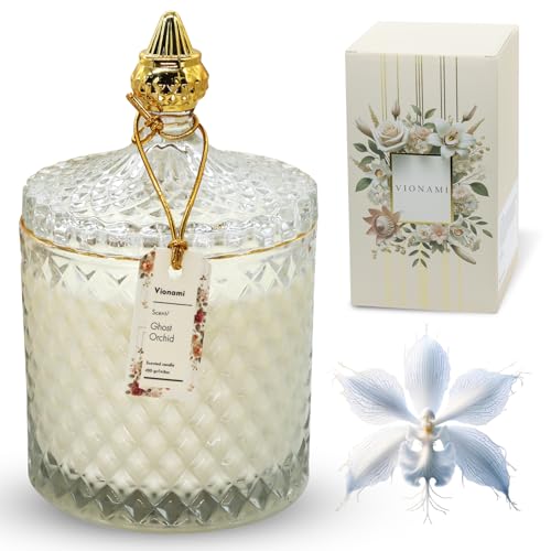 VIONAMI Ghost Orchid Rare Flower Luxury Scented Candle – Soy Candle in Glass Jar, 80Hr 14.8oz, Scented Candles for Women, Candle Gift for Her, Birthday Gifts for Women, Luxury Candles for Women