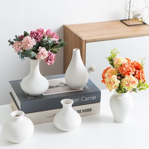 Small Ceramic Vase Set of 5, Modern White Vase, Bud Vase, Boho Decorative Vase for Fireplace, Entryway and Living Room, Centerpiece Table Decorations - color: C-white Small Vase Set of 5