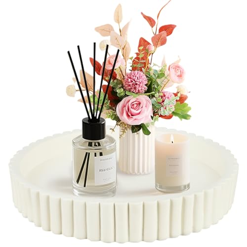 11" Round Resin Tray for Coffee Table Decor, Small Round Decorative Serving Trays, Farmhouse Trays for Decor Home Living Dining Room Kitchen Island Tabletop Entryway Table, Milky White - color: Milky White