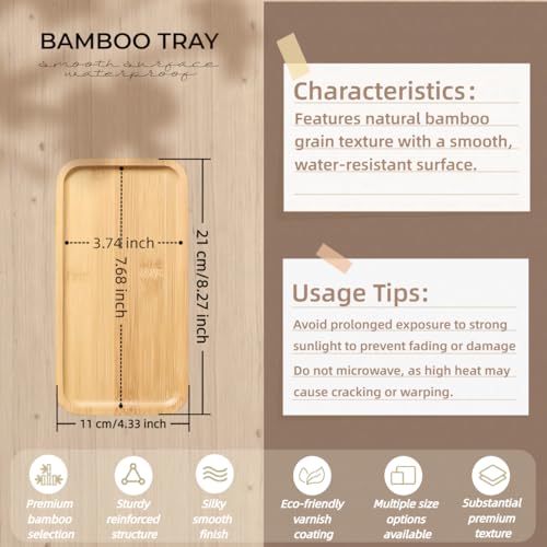 1PCS Bamboo Bathroom Trays - Suitable for The Bathroom,Kitchen,Breakfast Tray and Decorative Tray (8.27 in * 4.33 in) - size: 8.3" x 4.3" x 0.4"