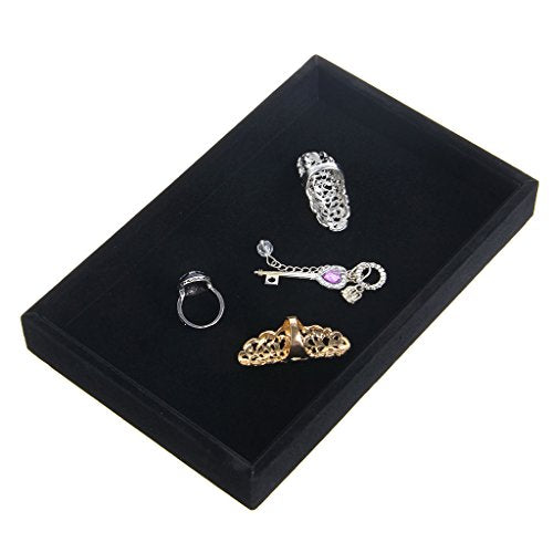 Youngy Velvet Jewelry Tray, Stackable Showcase Display Organizer for Ring Earring Necklace Pendants Bracelet Purple Black