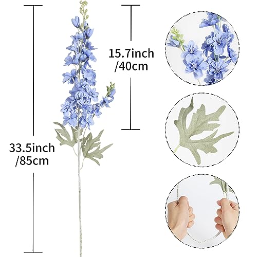 8PCS Blue Delphinium Artificial Flowers for Tall Vase 33.5in Long Stem Larkspur Artificial Flowers Fake Silk Flowers Bulk for Home Wedding Floral Arrangement Centerpiece Table Decoration (Blue) - color: Blue