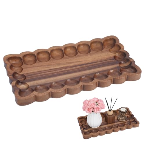 Wood Decorative Tray with Scalloped Edge Acacia Wood Rectangle Serving Trays Organization Coffee Table Wooden Trays for Living Room Bedroom Entryway Kitchen Home Decor and Vanity Storage