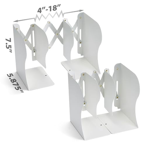 Officemate Adjustable Bookends, Expandable: 4"-18", White (93192) - color: White