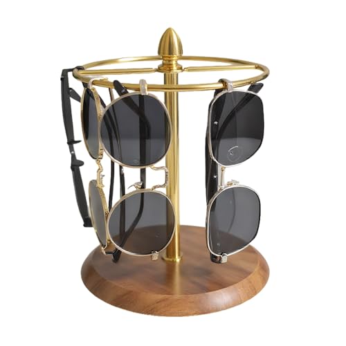 Glasses Stand for 12 Pairs, Sunglasses Organizer Rack, 2-in-1 Eyewear Display & Jewelry Tray Base for Entryway Vanity Nightstand, Modern Home Dresser Decor (Wood+Gold) - color: Wood+Gold