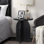 Oakrain End Table with Pedestal, Wood Side Table Bedside Sofa Couch, Modern Nightstand for Bedroom, Small Round Coffee Table for Living Room Office Balcony, Black - color: Black-round Shape