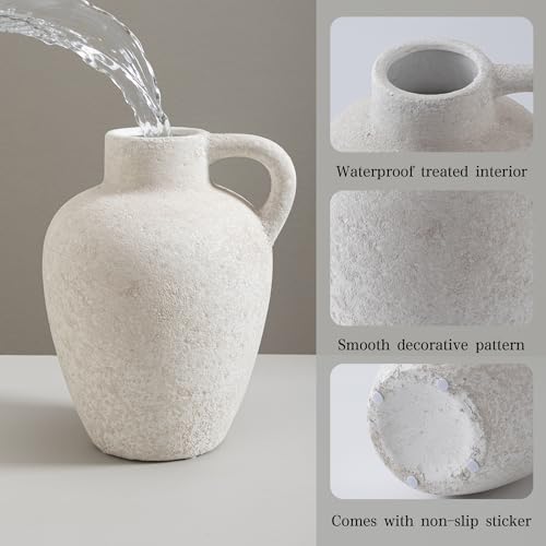 Ceramic Rustic Farmhouse Vase,8.85 Inch White Ceramic Decorative Flower for Home Decor Table Living Room Kitchen Bedroom Shelf Mantel Wedding Centerpiece Holiday & Wedding - color: Farmhouse-8.85 In-1