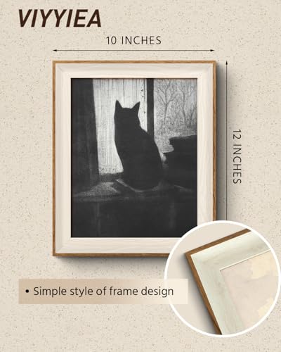 VIYYIEA Framed Wall Art for Living Room, Black Cat Canvas Prints, Vintage Home Decor, Animals Painting Picture, Bathroom Wall Decor Gifts for Friends or Family -【Lonely Cat】-(12L x 10W) - color: Animals-【Lonely Cat】, size: 12"L x 10"W