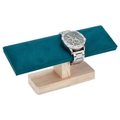 NBEADS Wooden Watch Display Stand, Green Velvet T-Bar Bracelet Holder Jewelry Organizer Stand Removable Bangle Pendants Anklet Tower Rack for Home Use, Retail Display Selling - color: Green