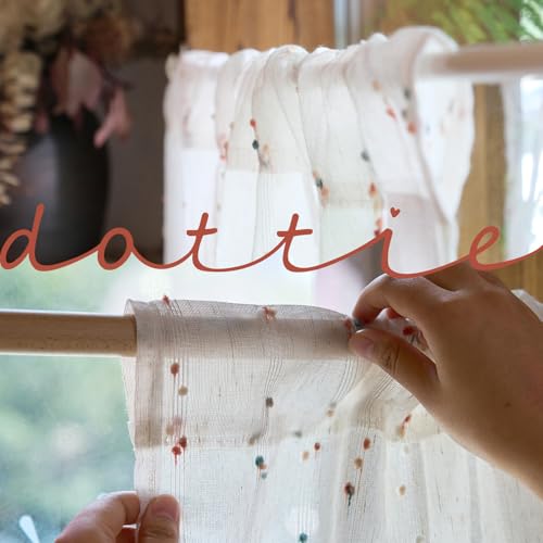 jinchan Semi Sheer Kitchen Curtains for Window 24 Inch Mini Pom-Pom Voile Tier Curtains Light Filtering Small Drapes for Bedroom Living Room Rod Pocket 2 Panels Blush Meadow - color: Dottie Blush Meadow, size: 26"W x 24"L (Pack of 2)