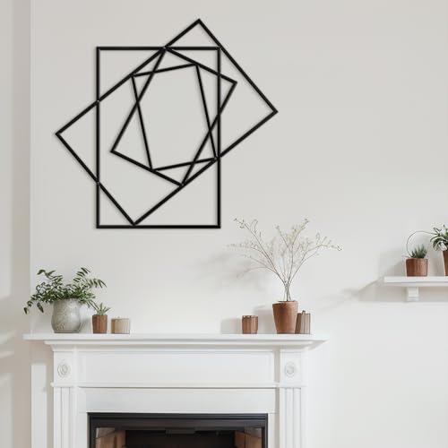 SIGNLEADER Metal Wall Decor Rectangles Composition Rectangles composition Minimalist Modern Luxury Wall Sculpture Hangings 3D Statue Home Decoration for Living Room, Bedroom, Bathroom, Kitchen, Fireplace, Office - 18" Black - color: Gry02-2405-m02, size: