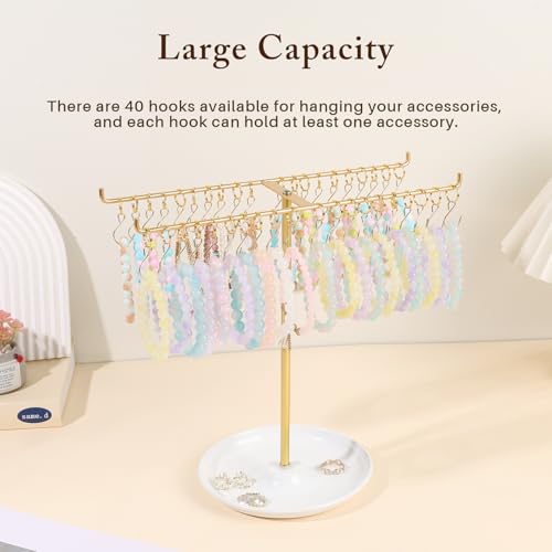 OAOLEER Bracelet Holder Organizer,2 Tier Jewelry Stands and Displays with 40 Movable Hooks Gold Bracelet Stand Jewelry Rack for Necklaces Bangles