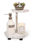 Tikea Hexagonal Wood Riser for Display, 2-Tier Wood Farmhouse Riser for Kitchen Bathroom Counter Decor, Decorative Tray for Soap Dispenser, Decorations and Plant (White)