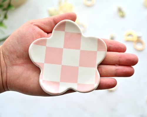 Preppy Teen Girls Gifts - Trendy Pink Room Decor, Checkered Jewelry Tray - style: Pink Checkered