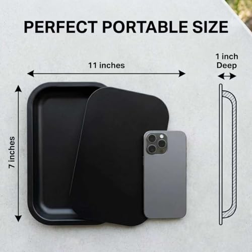 Metal Tray with PVC Soft Magnetic Lid Black Tray with Lid Cover Large Cute Decorative Tray for Home Decor, Coffee Table, Tea, Snacks, Gifts - 11" x 7" (Shine Black) - color: Shine Black