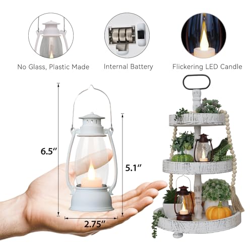 12Pcs Mini White Lanterns for Western Halloween Christmas – 6Inch Candle Lanterns with Flickering LED, Wedding Centerpiece Table Decorations, Camping Decor & Hanging Ornaments for Rustic Party - color: White-12pcs