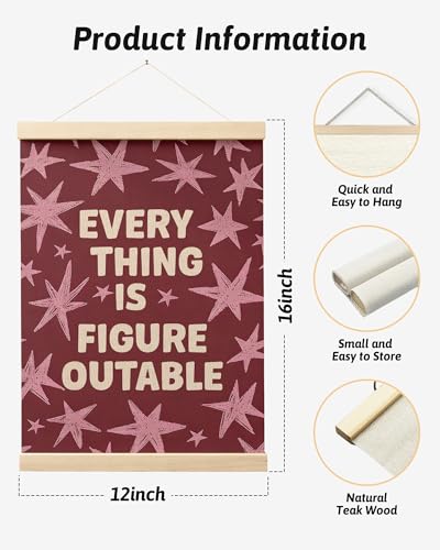 FGFK Everything Is Figureoutable Inspirational Wall Art Poster Hanger Frame, Retro Red and Pink Star Positive Affirmations Canvas Prints Framed Wall Decor for Home Classroom Office, 12x16 Inch - color: Retro Cute Red Star