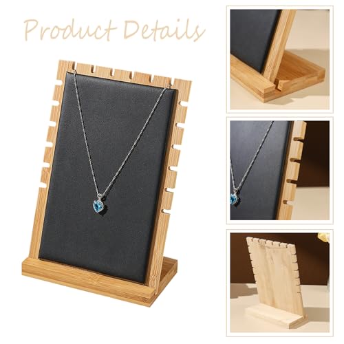 Necklace Jewelry Display Stand with Leather Soft Mat Bamboo Jewelry Stand Holder Organizer Jewelry Hanger Display for Necklaces - color: Black