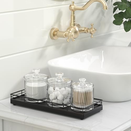 Bathroom Tray for Counter, Oak Wood 11" L Small Vanity Tray for Dresser Tops Perfume Jewelry Makeup Candle Soap Sponge Holder for Kitchen Countertop Organizer Coffee Table Decor Bar Black - color: Black, size: 11" x 4.3" x 1.5"