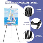 Thicken Display Artist Easel Stands - 63" Instant Tripod Collapsible Portable Floor Easels - Easy Folding Adjustable Art Poster Metal Stands for Display Show, Wedding, Painting - Black 6 Pack - style: 6pack