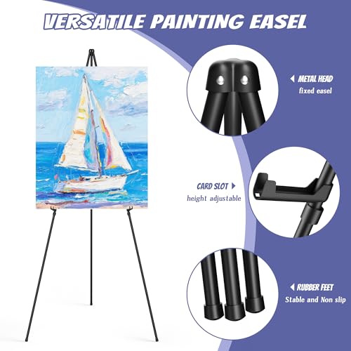 Thicken Display Artist Easel Stands - 63" Instant Tripod Collapsible Portable Floor Easels - Easy Folding Adjustable Art Poster Metal Stands for Display Show, Wedding, Painting - Black 6 Pack - style: 6pack