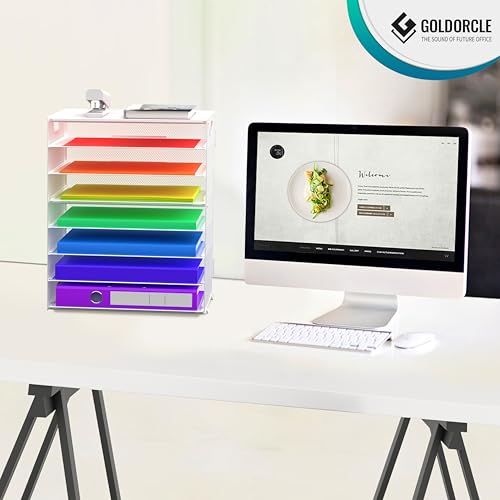 8 Tier Paper Letter Tray Organizer with Handles, Mesh Desk File Holder Storage Organization for Home School Classroom & Office (White) - color: White
