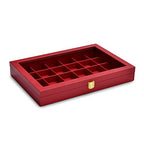 Oirlv Luxury Leather 24 Grid Jewelry Tray with Transparent Lid Earrings Rings Organizer Box Stackable Jewelry Box Drawer Inserts Women Gift - color: Red, size: 24 Grid