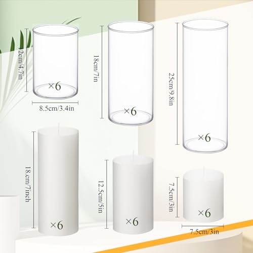 Shihanee 36 Pcs Pillar Candles with Glass Cylinder Vases Tall Hurricane Candle Holders Cylinder Vases for Centerpieces Wedding Party Decor, Total 18 Sets(Clear,White) - color: Clear,white