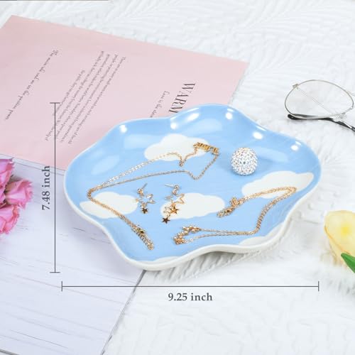 Koythin Jewelry Tray, Ceramic Jewelry Dish Trinket Tray Organizer, Clouds Aesthetic Decorative for Kitchen, Bathroom (Blue Sky and White Clouds) - color: Blue Sky and White Clouds