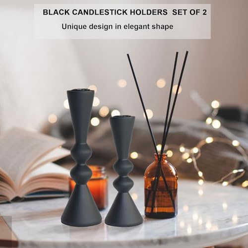 Candle Holder Black Candlestick Holders,Taper Candle Holders Set of 2- Candle Sticks Holder Decor for Home,Small Modern Wood Candle Stick Candle Holder for Candlesticks（7.5"/6" H） - color: Black (7.5"+6")