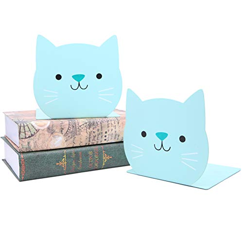 Lovely Cat Pattern Kids Bookends Student Book Ends Metal Office Desk School Library Decoration Bookshelf Book Organizer for Christmas Birthday Gift