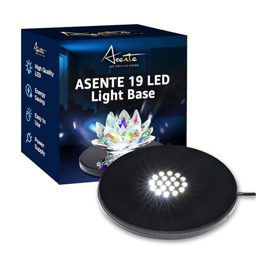 19 LED White Light Stand Base - Circular Illuminated Display Pedestal for 3D Crystal Glass Art - LED Light Base & Crystal Display Stand, AC/USB Plug Operated Lighted Acrylic, Crystal Base Black - style: White Lights