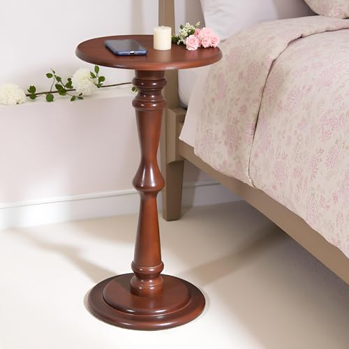 SwallowLiving Small Drink Table, Brown Wooden Round Side Table, Narrow Modern End Table with Pedestal Stand for Small Spaces, Beside Sofa Couch & Office, Tall Plant Display Stand, 12" W x 25" H - color: Brown Hourglass