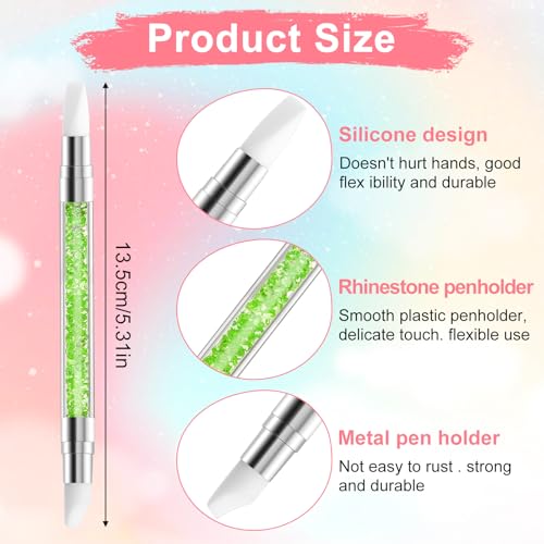 3 Pcs Nail Art Sculpture Pen, Dual Tipped Silicone Nail Tools, Silicone Head Acrylic Handle Nail Art Brushes, Rhinestone Nail Polish Carving Pen, Nail Art Tools for Home Salon(Black Green Royal Blue) - color: Black, Green, Royal Blue