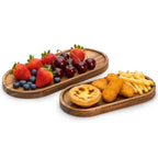 Elsjoy Set of 2 Acacia Wood Serving Trays, Long Wooden Serving Platter Oval Charcuterie Board Set for Home Decor, Fruit, Cheese, 𝟏𝟒" 𝐱𝟕" 𝐚𝐧𝐝 𝟏𝟏" 𝐱𝟓.𝟓"