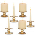 Gold Candle Holders Set of 6, Reversible Pillar Candle Holder and Taper Candles Stand, Metal Table Centerpiece for Wedding Dining Room Holiday Decor