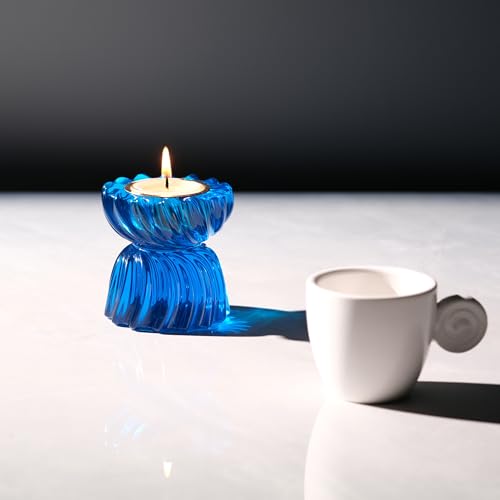 Twizzle Twist Tealight Holder, Decorative Tealight Candle Holder for Table Display, Romantic Decoration, Unique Home Décor Aesthetic, Housewarming Gift, Spiral Sculpture Diwali Tea Light Stand - color: Blue