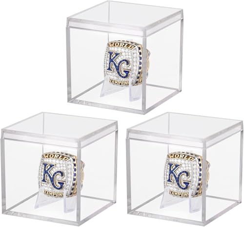 Championship Ring Display Case 3pcs Clear Acrylic Plastic Baseball Display Case Small Showcase with Mini Card Stand Holder Square Storage Box for Jewelry Sport Ring Candy Box - style: Ring
