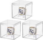 Championship Ring Display Case 3pcs Clear Acrylic Plastic Baseball Display Case Small Showcase with Mini Card Stand Holder Square Storage Box for Jewelry Sport Ring Candy Box - style: Ring