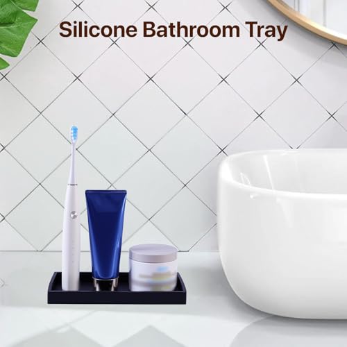 Bathroom Vanity Tray, 8 x 4 Inch Silicone Dresser Jewelry Ring Dish Tank Storage Kitchen Sink Countertop Tray Holder for Perfume Soap Towel Bathroom Trays, Mini, Black - color: Black, size: 7.9" x 3.9" x 0.7"