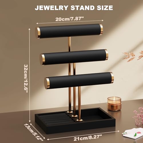 Abiglifty 3 Tier Necklace Holder Display, Jewelry Organizer, Jewelry Stand, Bracelet Display, Necklace Organizer, Bracelet holder, Jewelry Display for Necklace, Watches, Rings, Black - color: Black